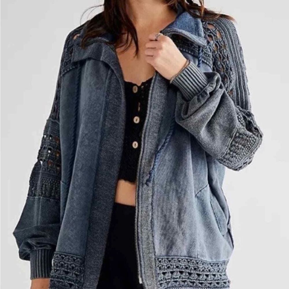 Free People Dune Bug Crochet Zip Up Jacket Size XS EUC - Picture 6 of 12